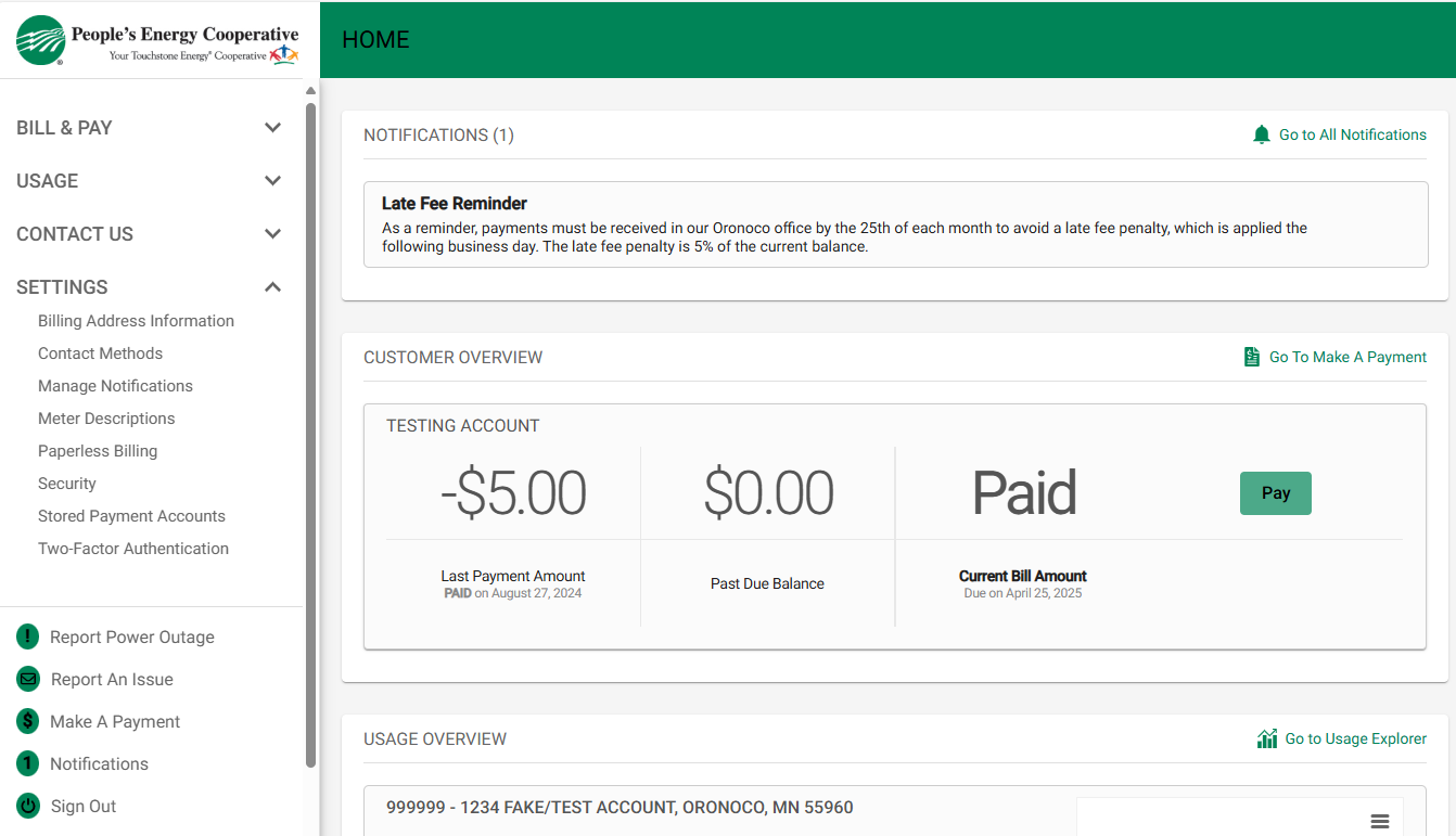 Screen shot from SmartHub